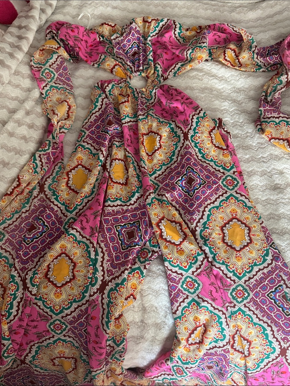 Aakaa Pink Multicolor Boho Halter Dress with Medallion Print